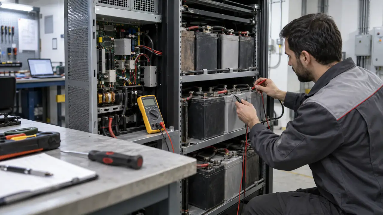 اندازهگیری ولتاژ بلوکهای باتری هنگام عیبیابی شارژ UPS